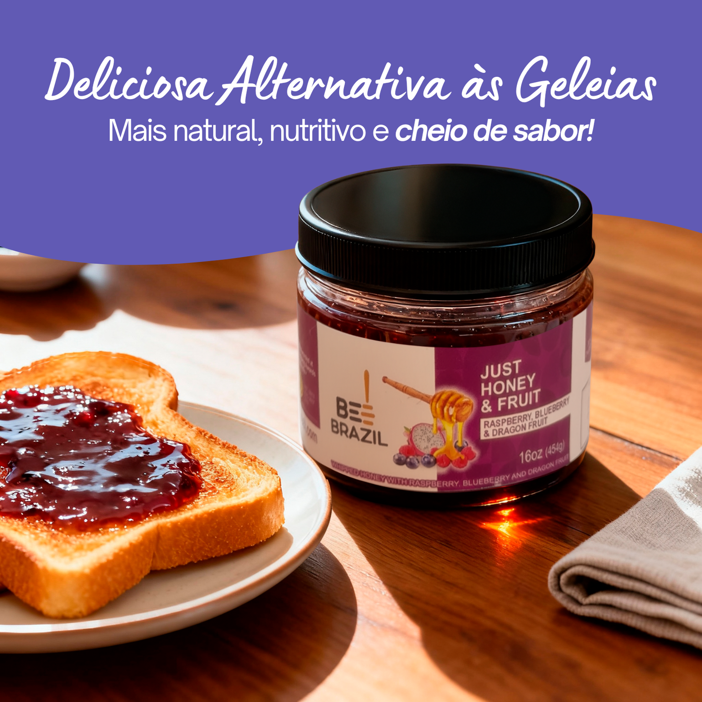 Honey+Fruits Mel com Pitaia, Framboesa e Mirtilo 250g