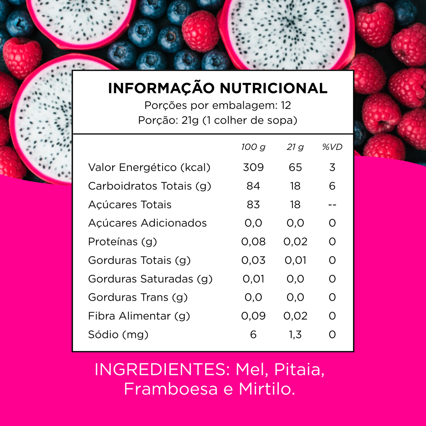 Honey+Fruits Mel com Pitaia, Framboesa e Mirtilo 250g