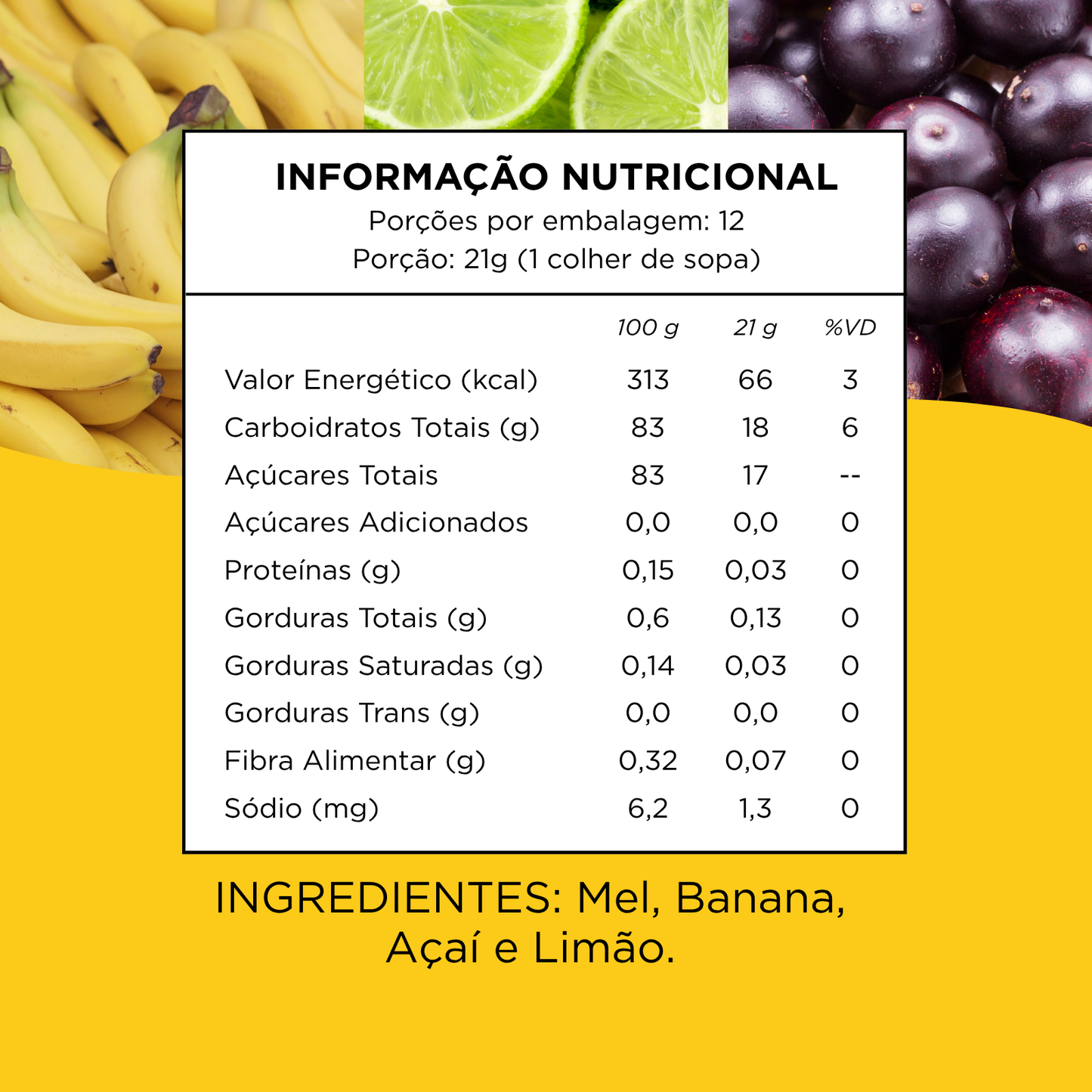 Honey+Fruits Mel com Banana, açai e limão 250g