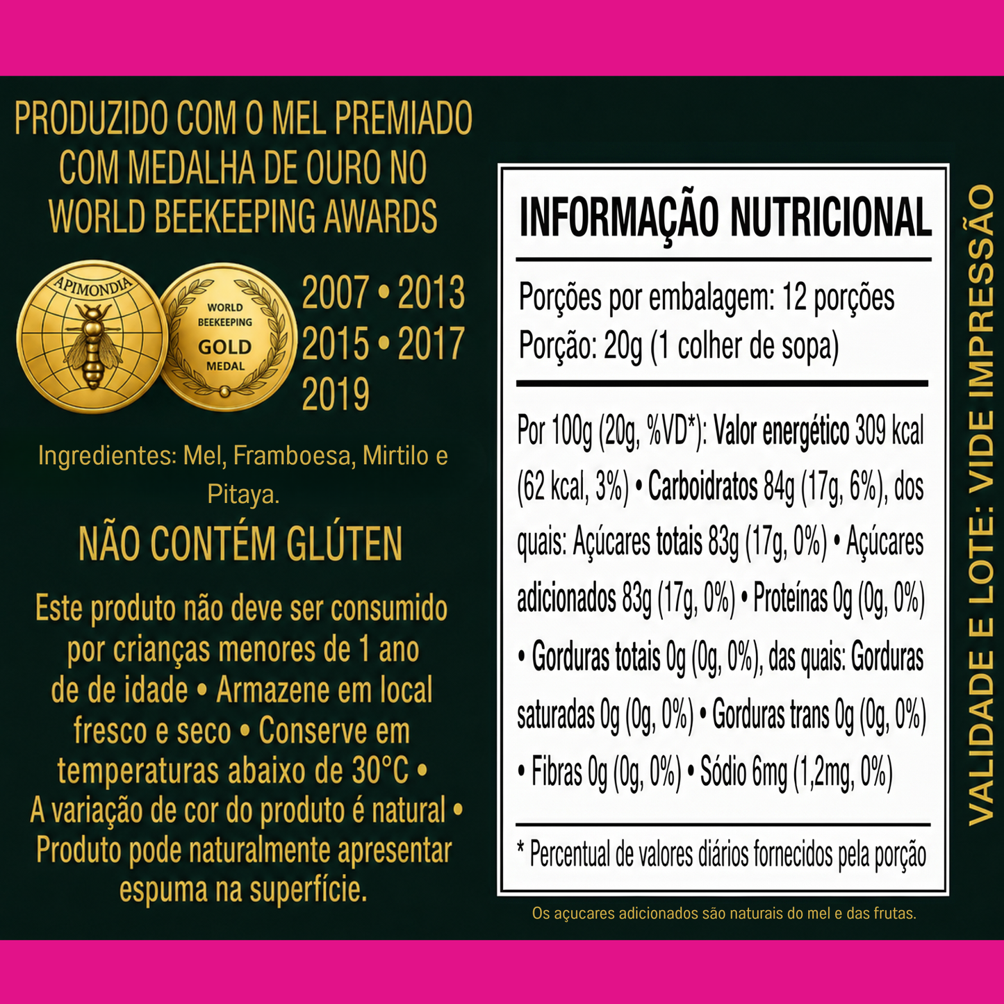 Honey+Fruits Mel com Pitaia, Framboesa e Mirtilo 250g